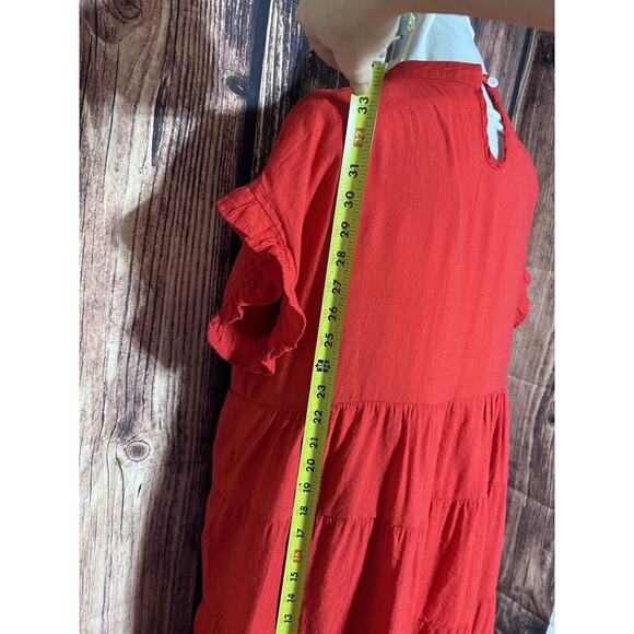 MIHOLL Women Sz L Red Burgandy Summer Casual Ruffle Loose Tiered Babydoll Dress - Picture 6 of 9